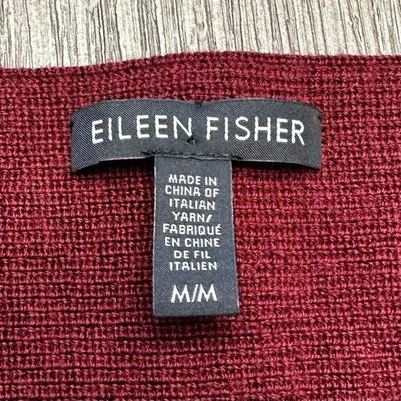 Eileen Fisher 100% Merino Wool Boatneck Boxy Sweater Burgundy Cropped Size M - Picture 3 of 8